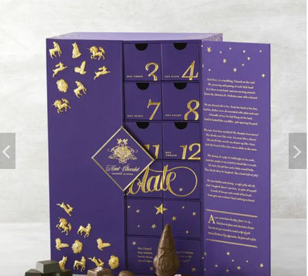 Caixa de presente cosmética da gaveta do cartão da caixa feita sob encomenda por atacado do calendário do Natal